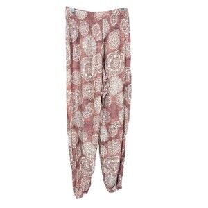 Lotus and Luna Boho‎ Harem Pants S Pink Mandala Print Rayon Smocked Waist Yoga